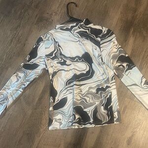 Source Unknown Marble Print Long Sleeve Top - Black, White, Gray